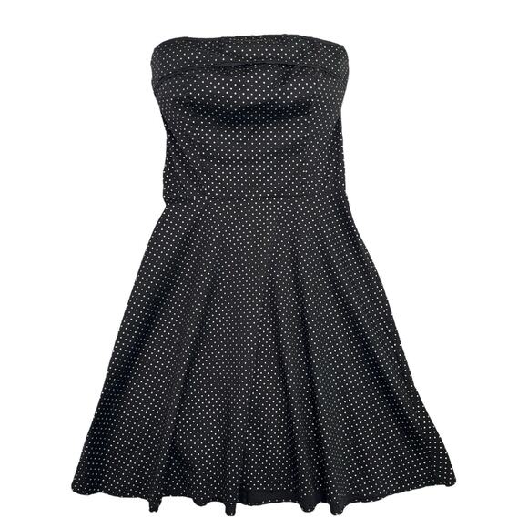 Street Code Dresses & Skirts - VTG Pinup Dress Womens Medium Black Polka Dot Black Fit Flare Strapless Retro